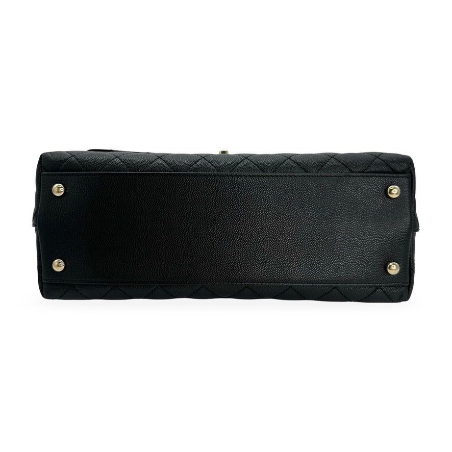 CHANEL: Quilted Caviar Small Coco Top Handle Flap Bag