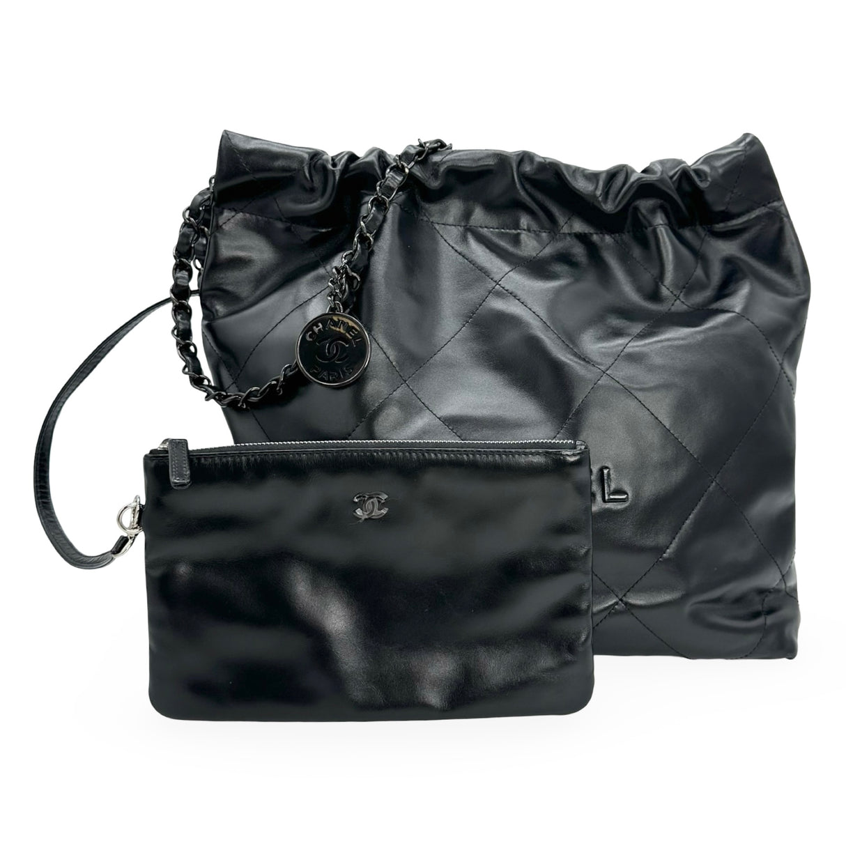 CHANEL: Quilted Calfskin So Black Small 22