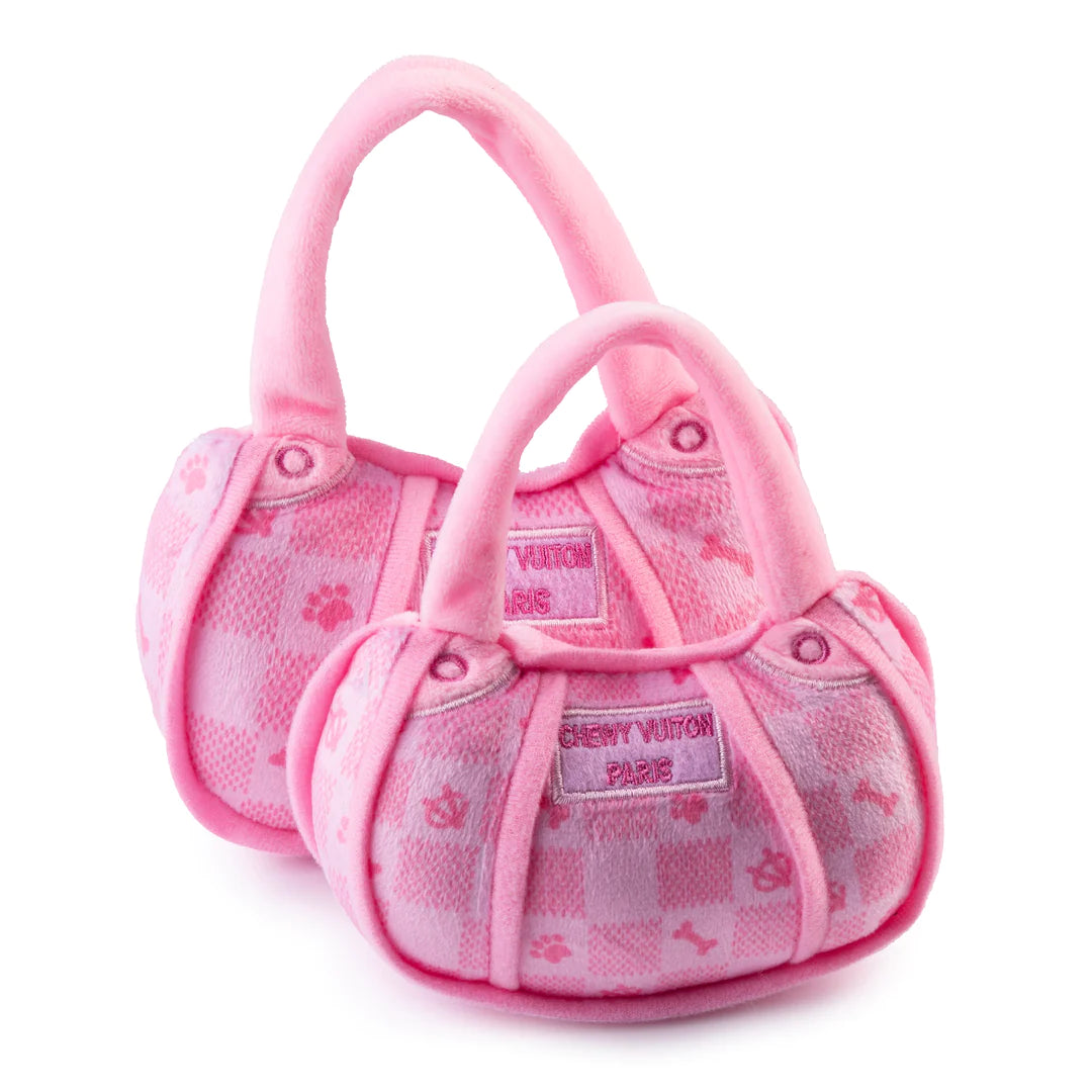 Dog Toy: Pink Checker Chewy Vuitton Purse