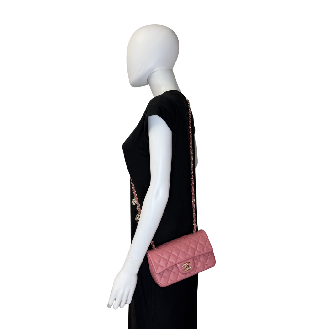 Chanel Quilted Lambskin Valentine Crystal Charm Rectangular Mini Flap