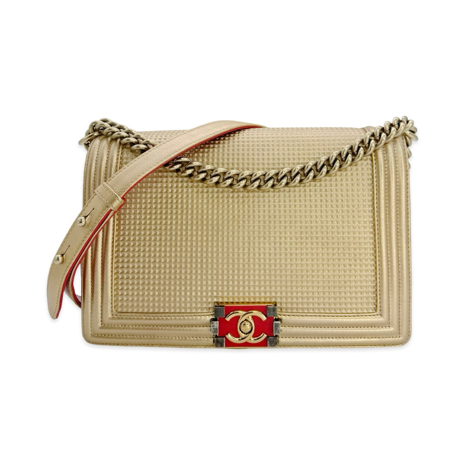 Chanel Cube Embossed Large Enamel Boy Bag