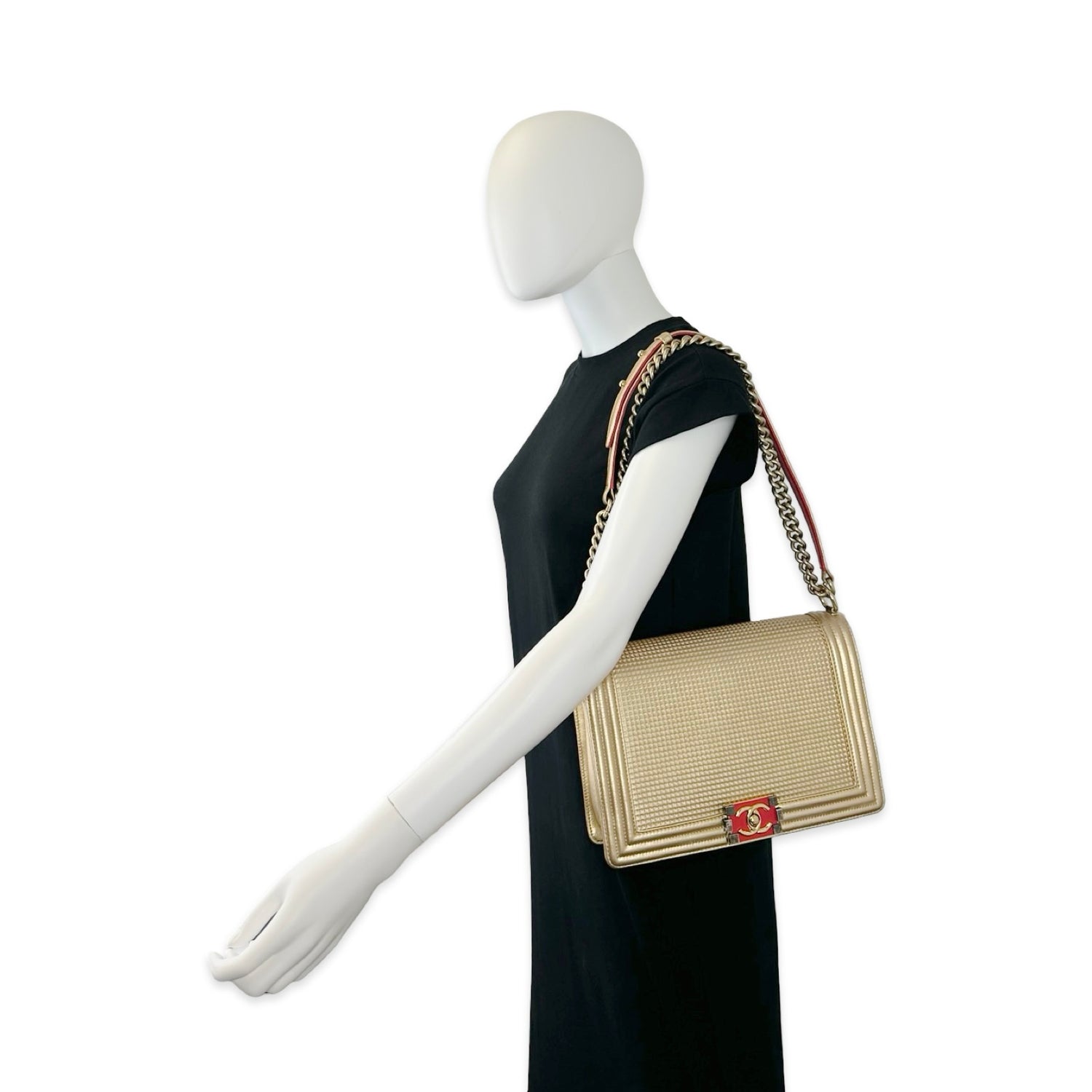 Chanel Cube Embossed Large Enamel Boy Bag