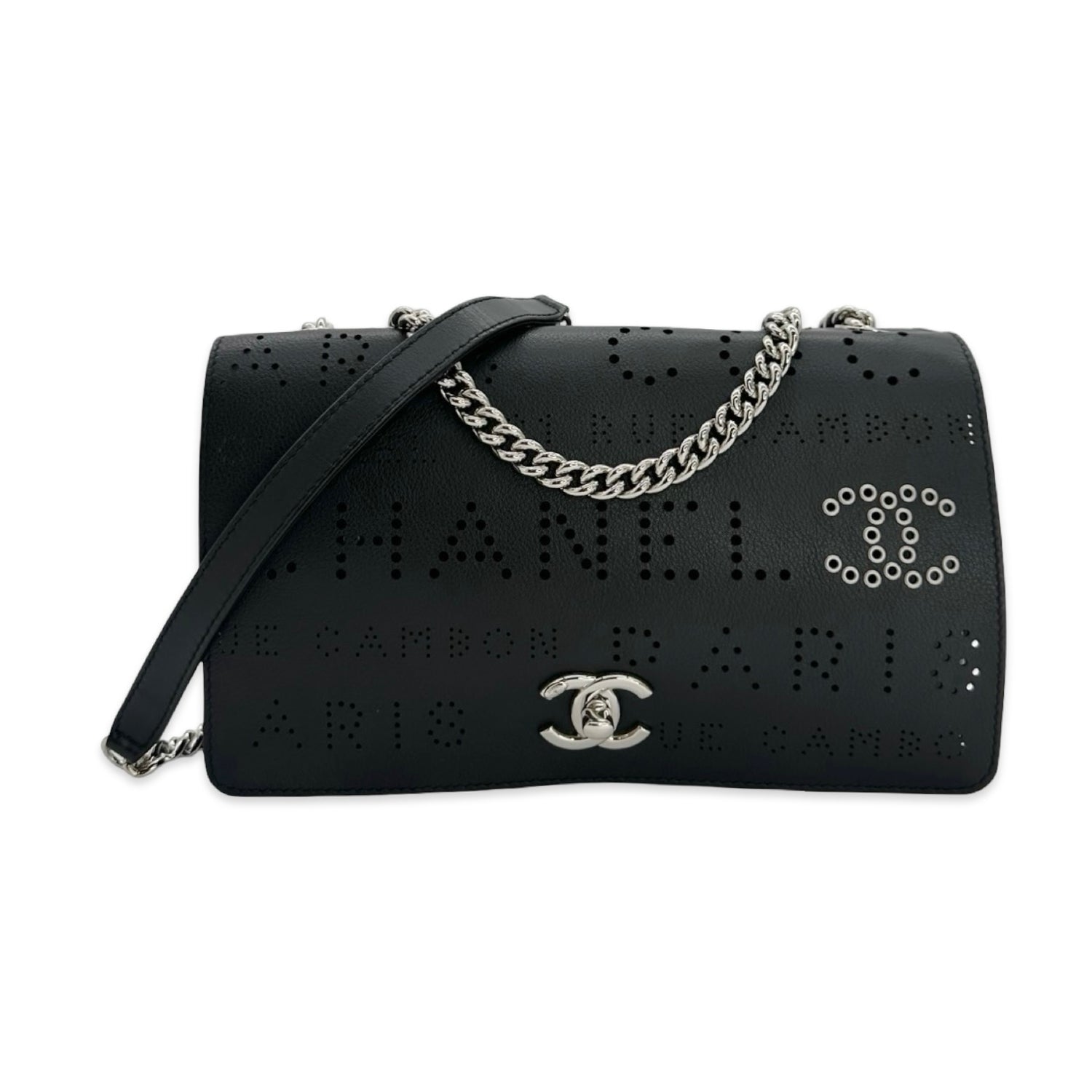 Chanel Calfskin Perforated Logo Eyelets Flap Bag