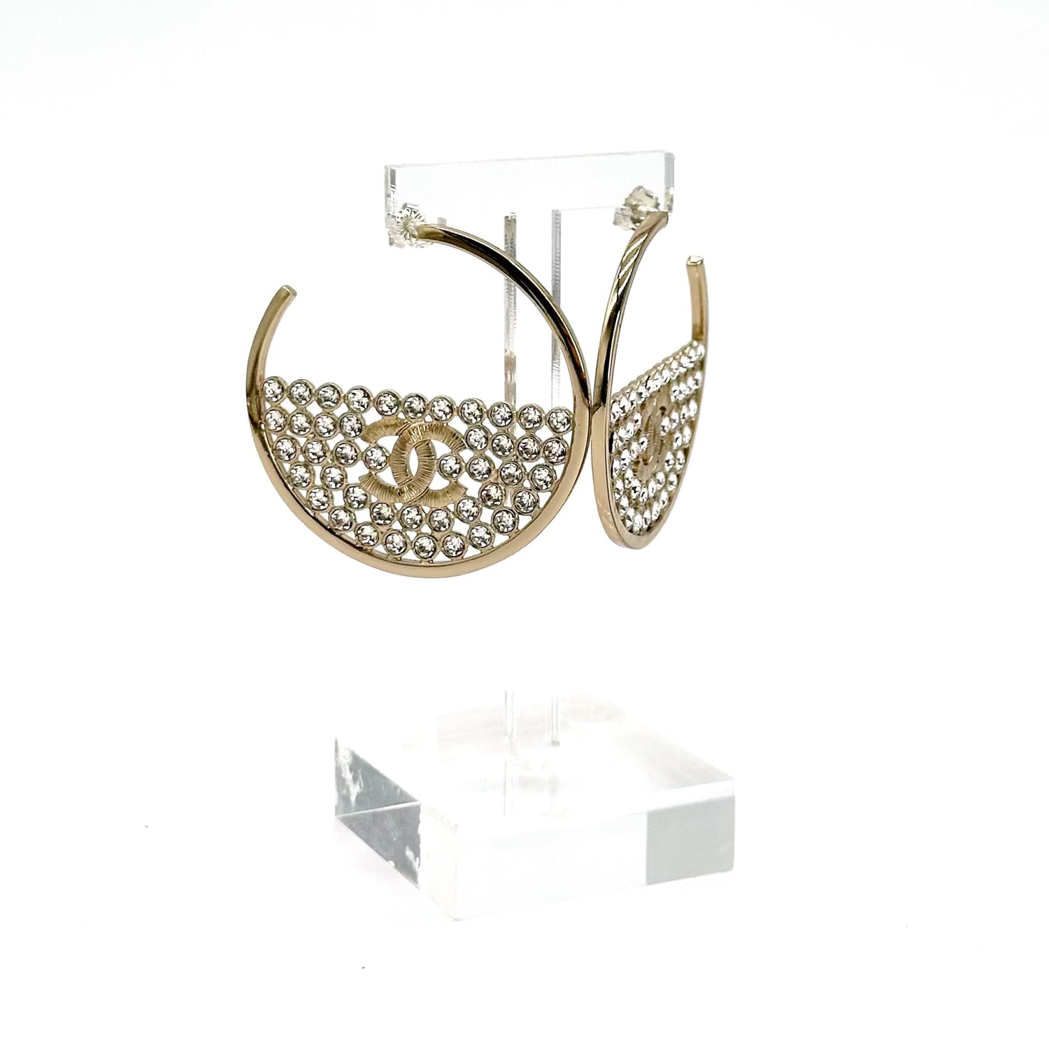 Chanel Crystal Strass Hoop Earrings