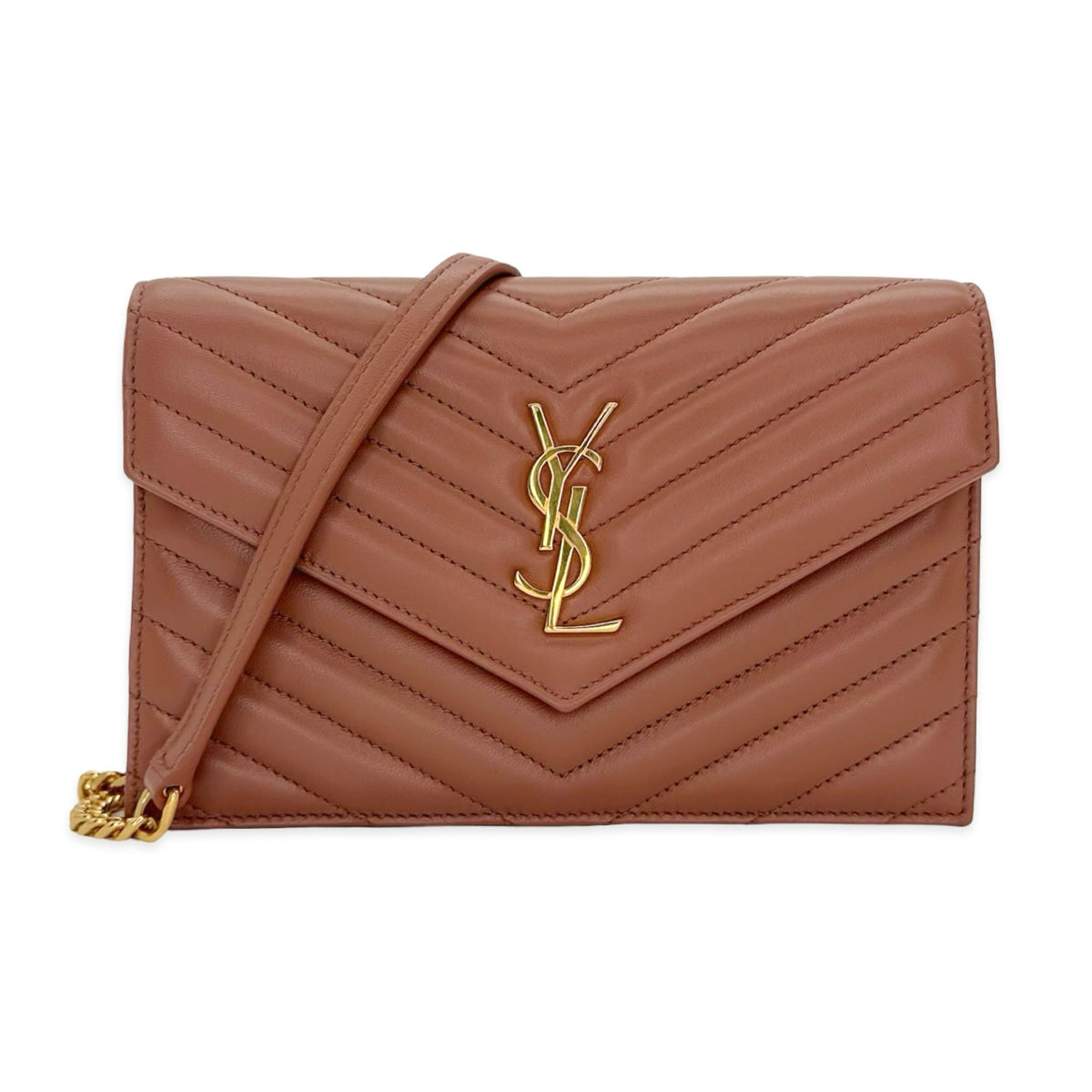 Saint Laurent Quilted Lambskin Cassandre Chain Wallet