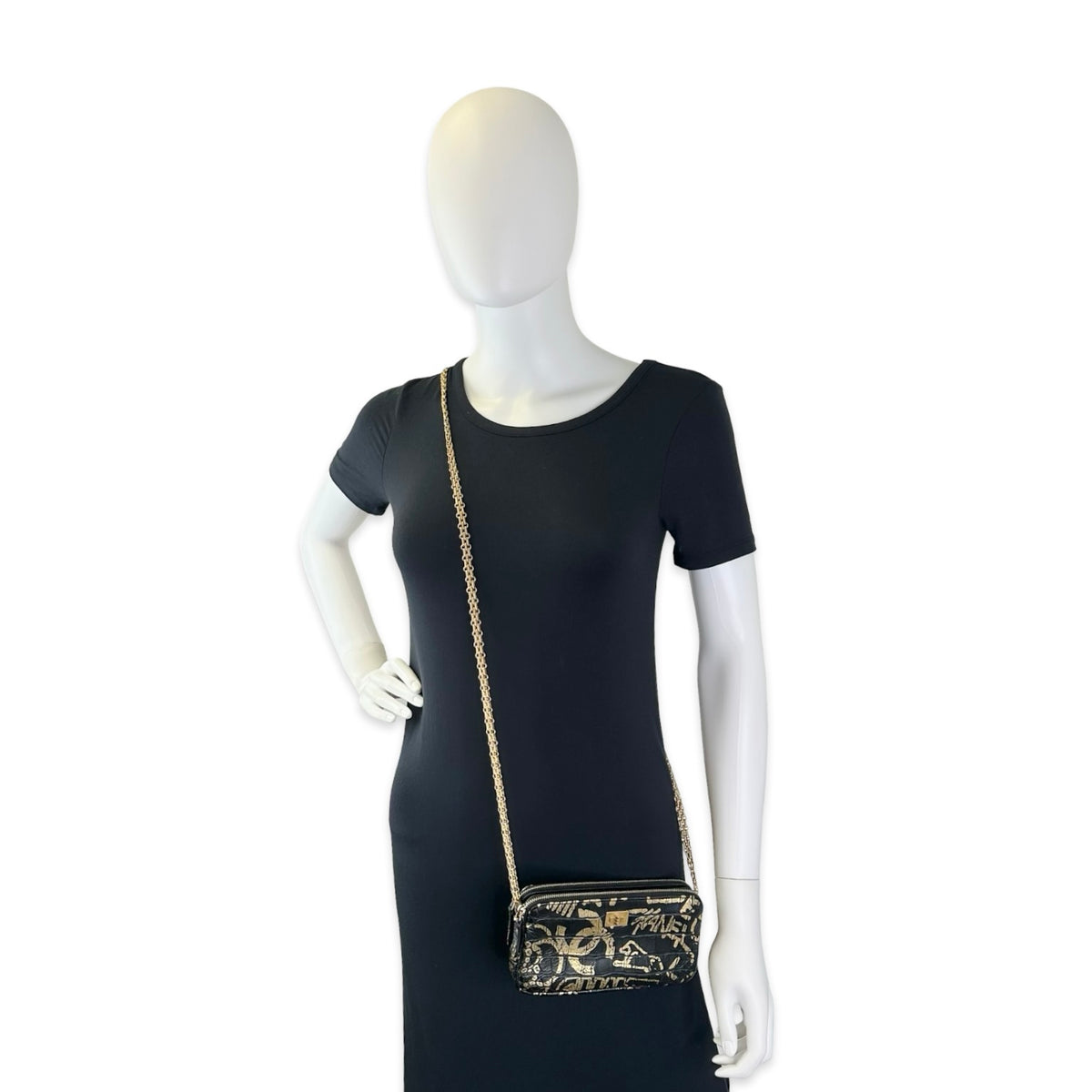 Chanel Croc Embossed Graffiti Reissue Double Zip Clutch Pouch on Chain