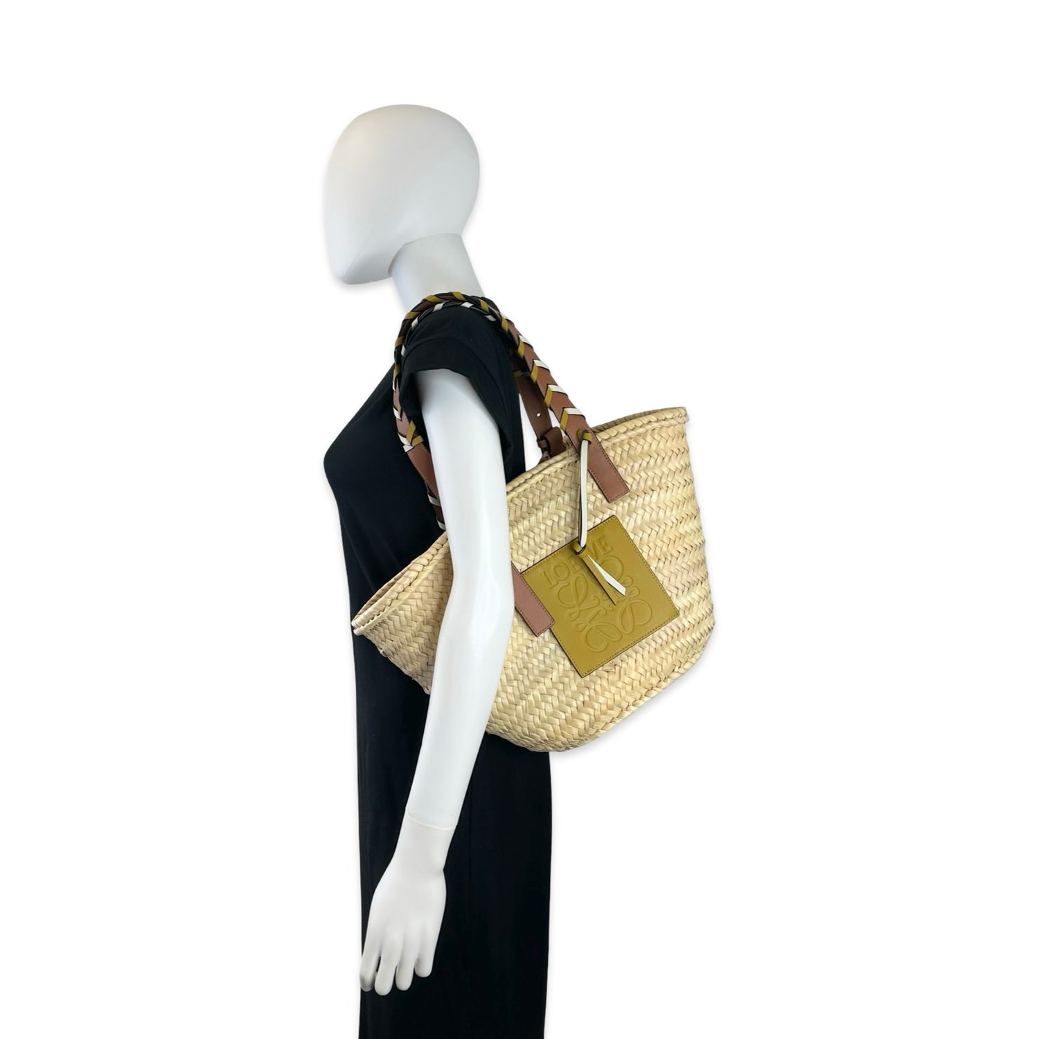 Loewe Woven Raffia Braided Leather Panier Basket Tote