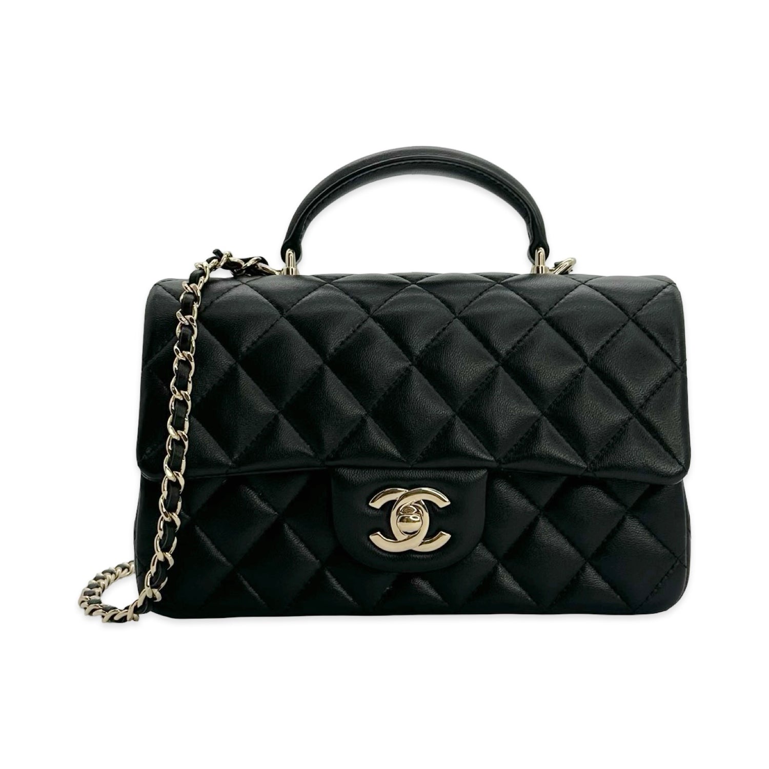 Quilted Lambskin Mini Classic Top Handle Flap Bag