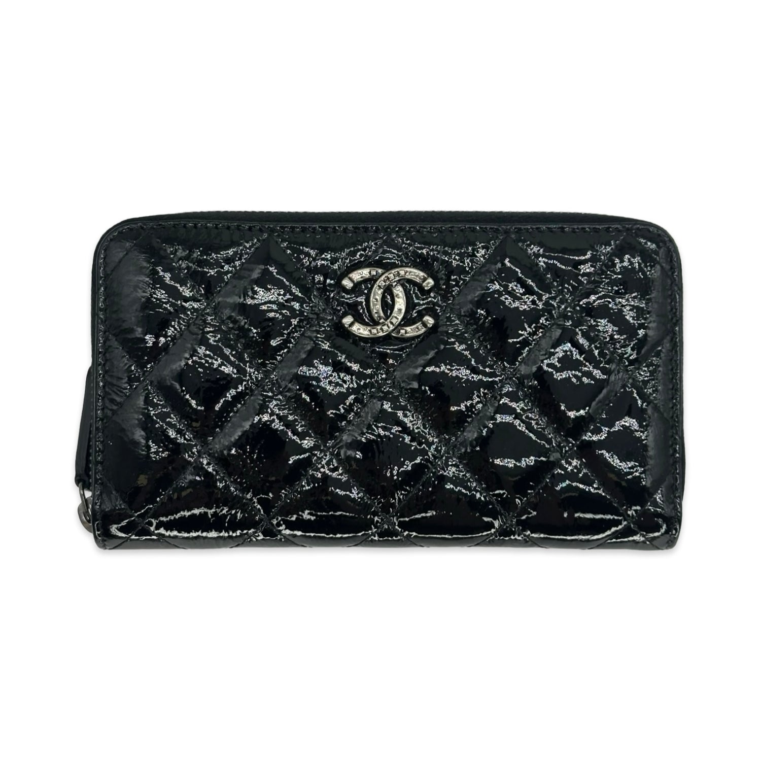 Chanel Quilted Patent Leather Zip Long Wallet
