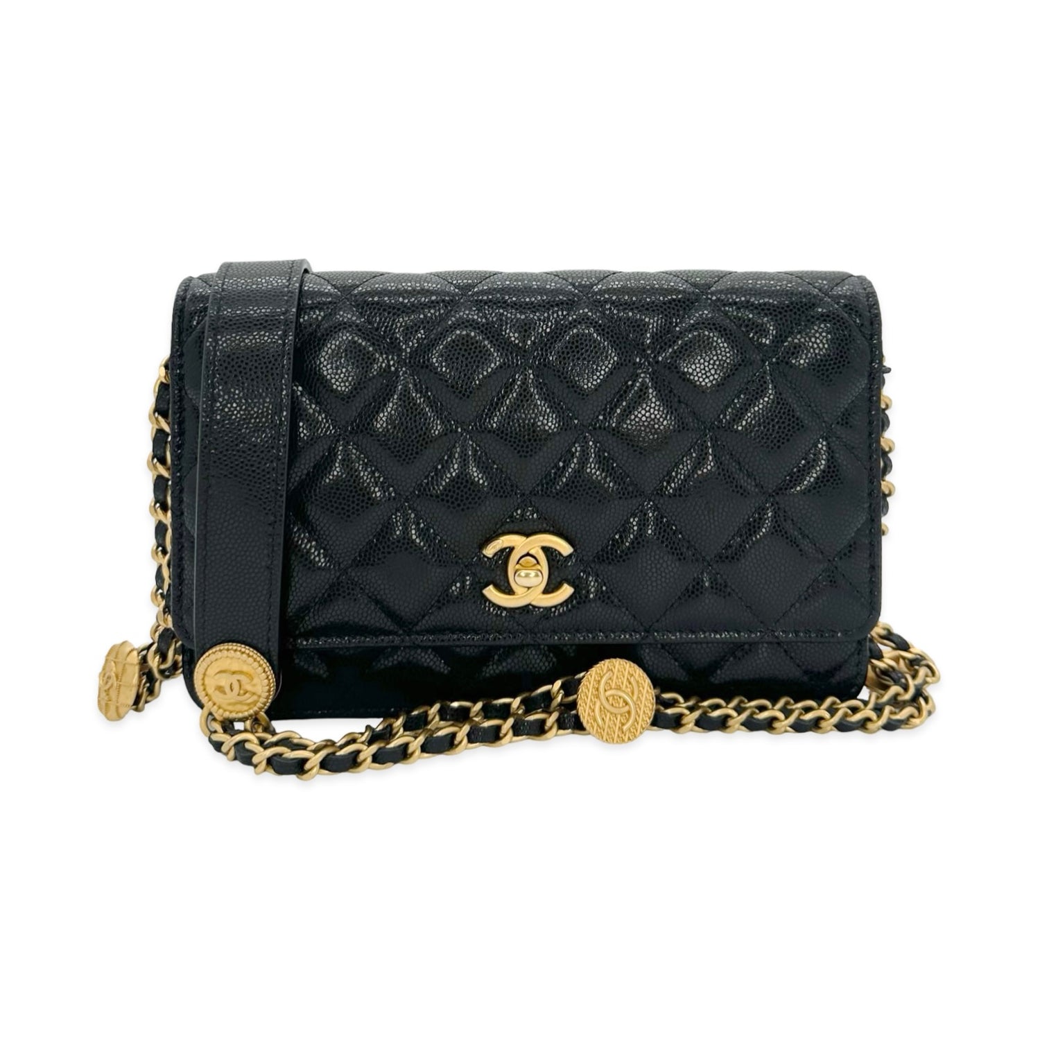 Quilted Caviar Twist Your Buttons Wallet on a Chain