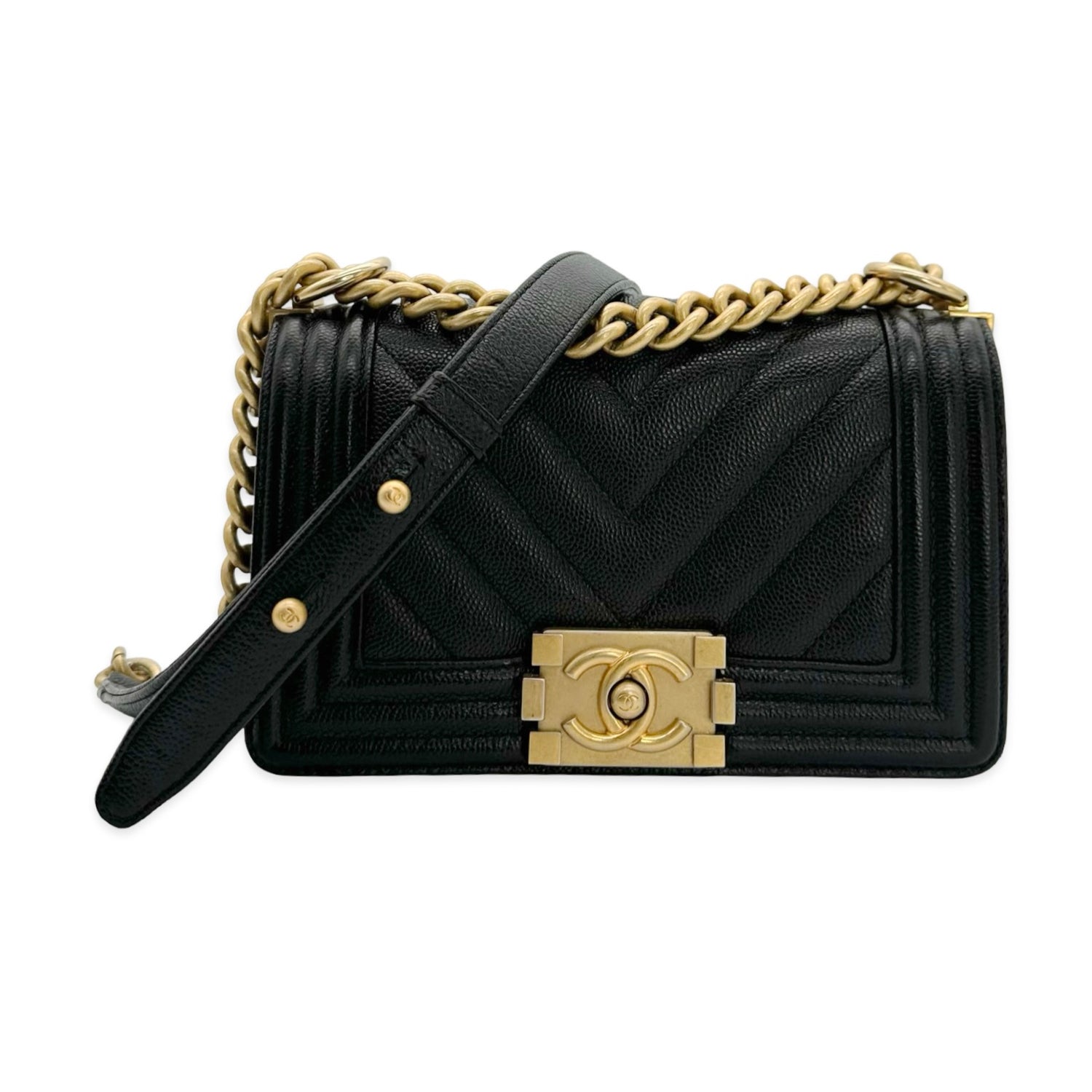 Chanel Chevron Quilted Caviar Small Boy Bag