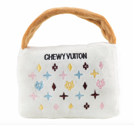 Dog Toy: White Chewy Vuiton Purse