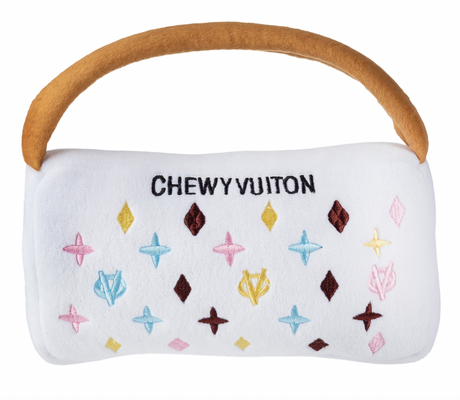 Dog Toy: White Chewy Vuiton Purse