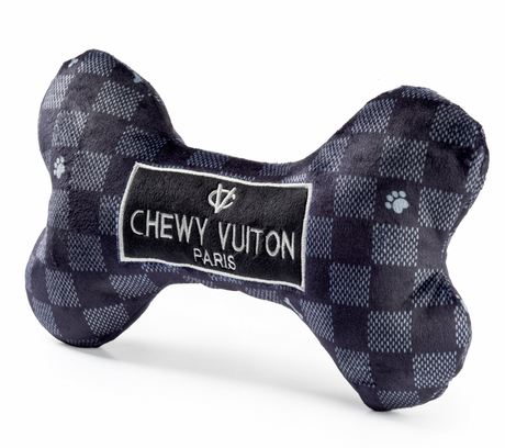 Dog Toy: Black Checker Chewy Vuiton Bone