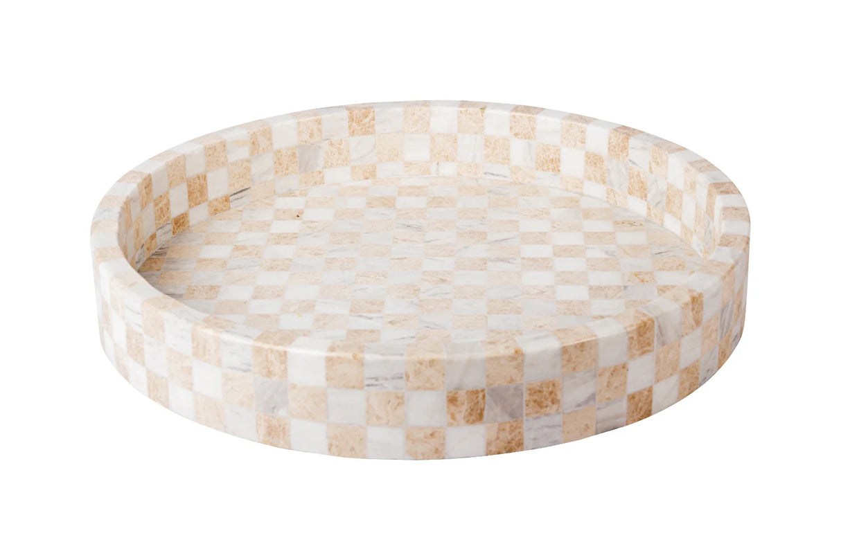 Round Checker Marble Tray