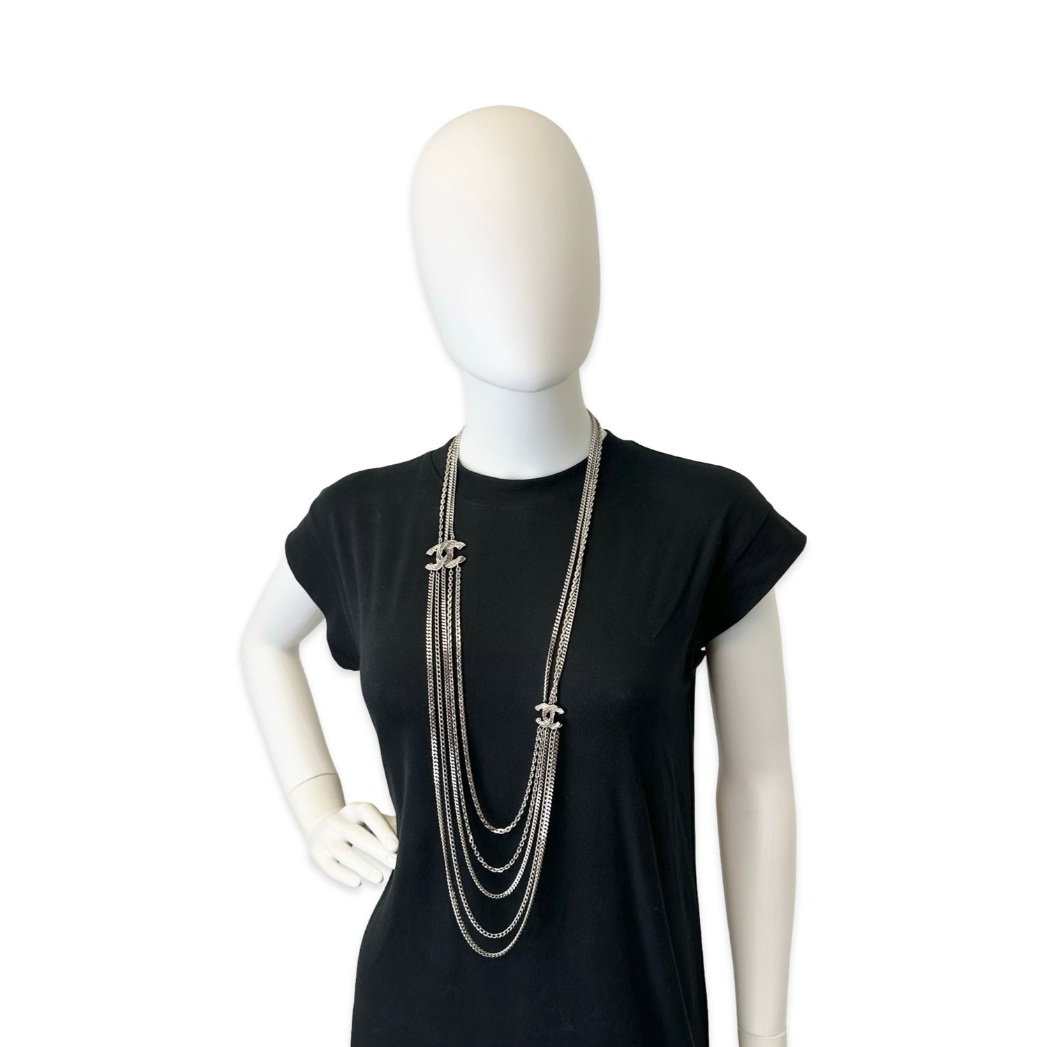 Chanel Crystal CC 5 Strand Chain Long Necklace