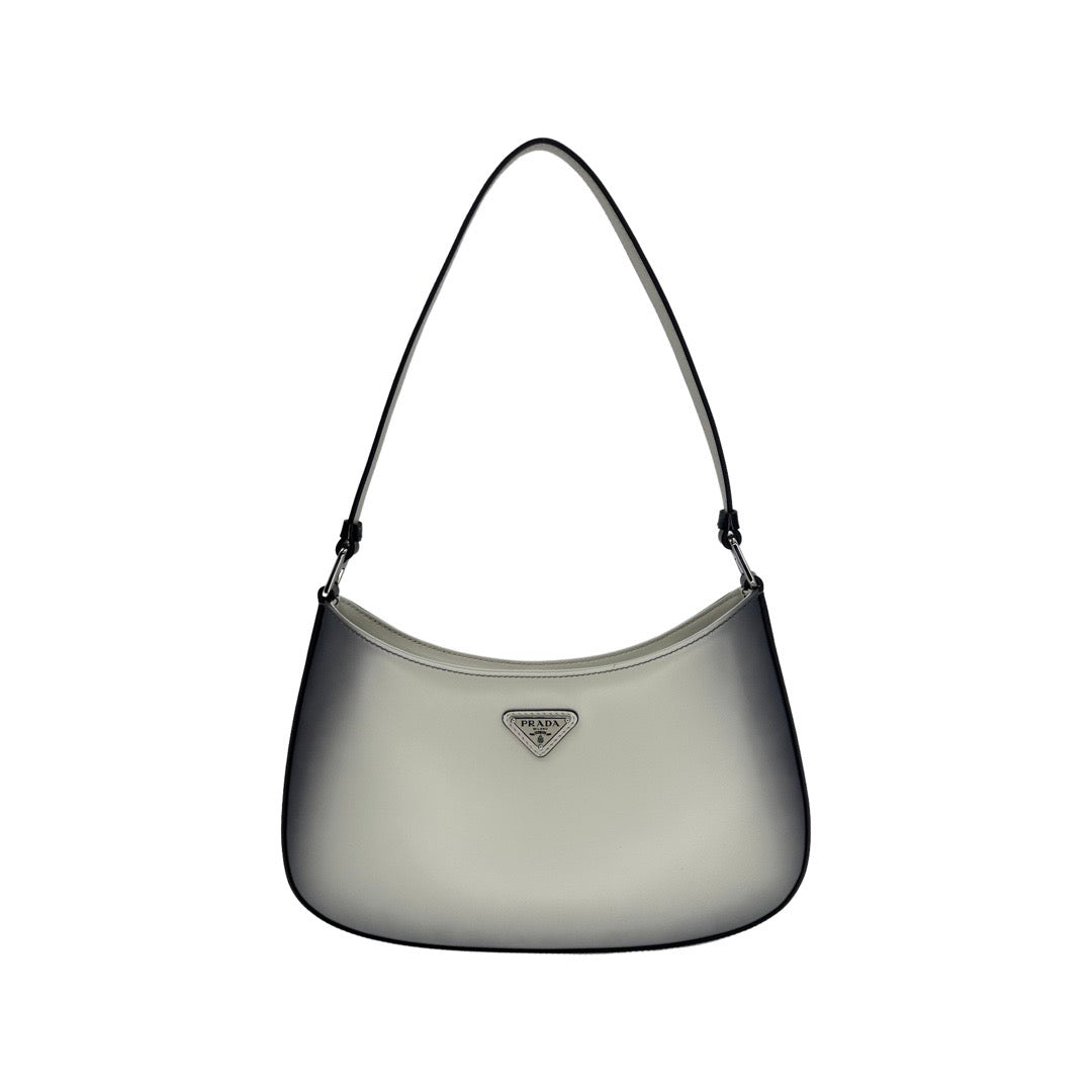 Prada Cleo Shoulder Bag Silver in Brushed Leather with Silver-tone