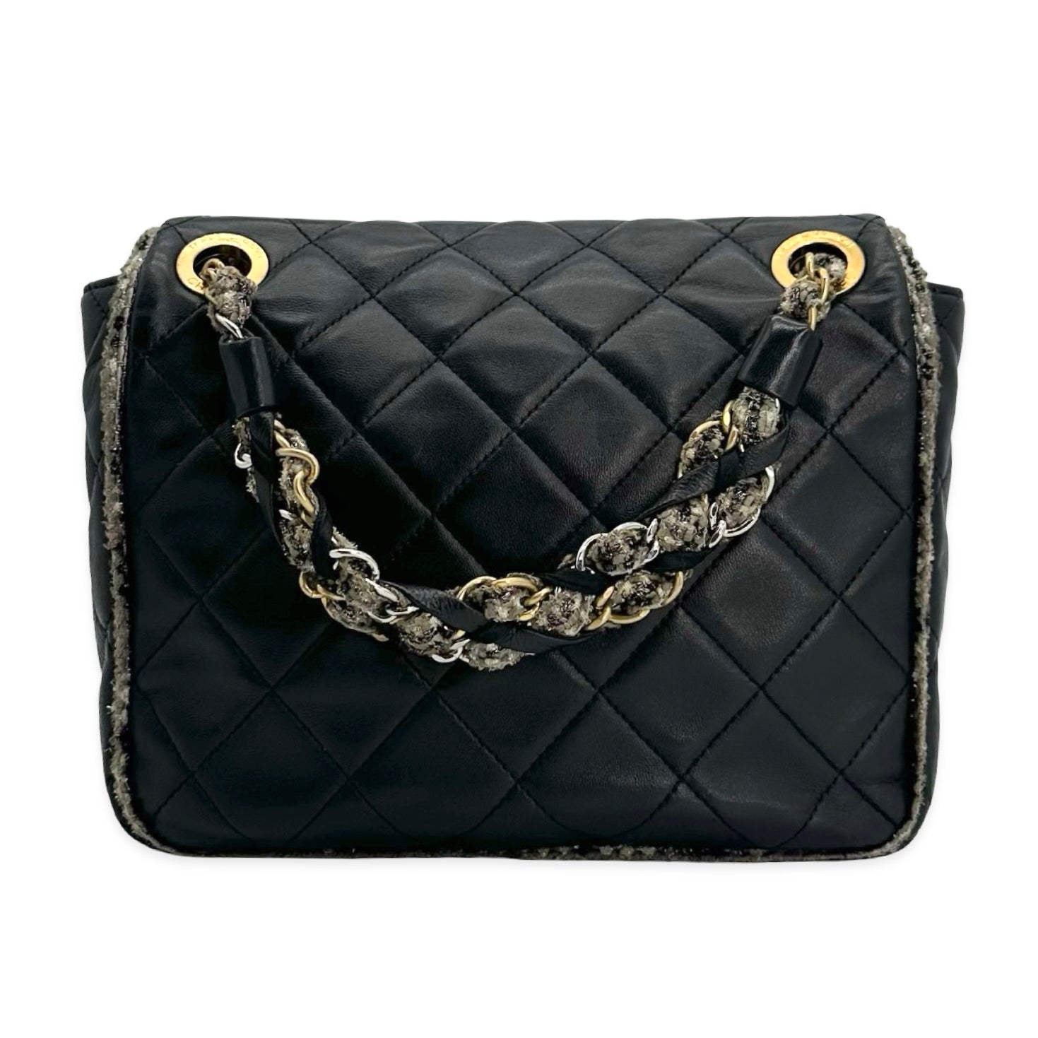 Quilted Lambskin Tweed Trim Square Full Flap