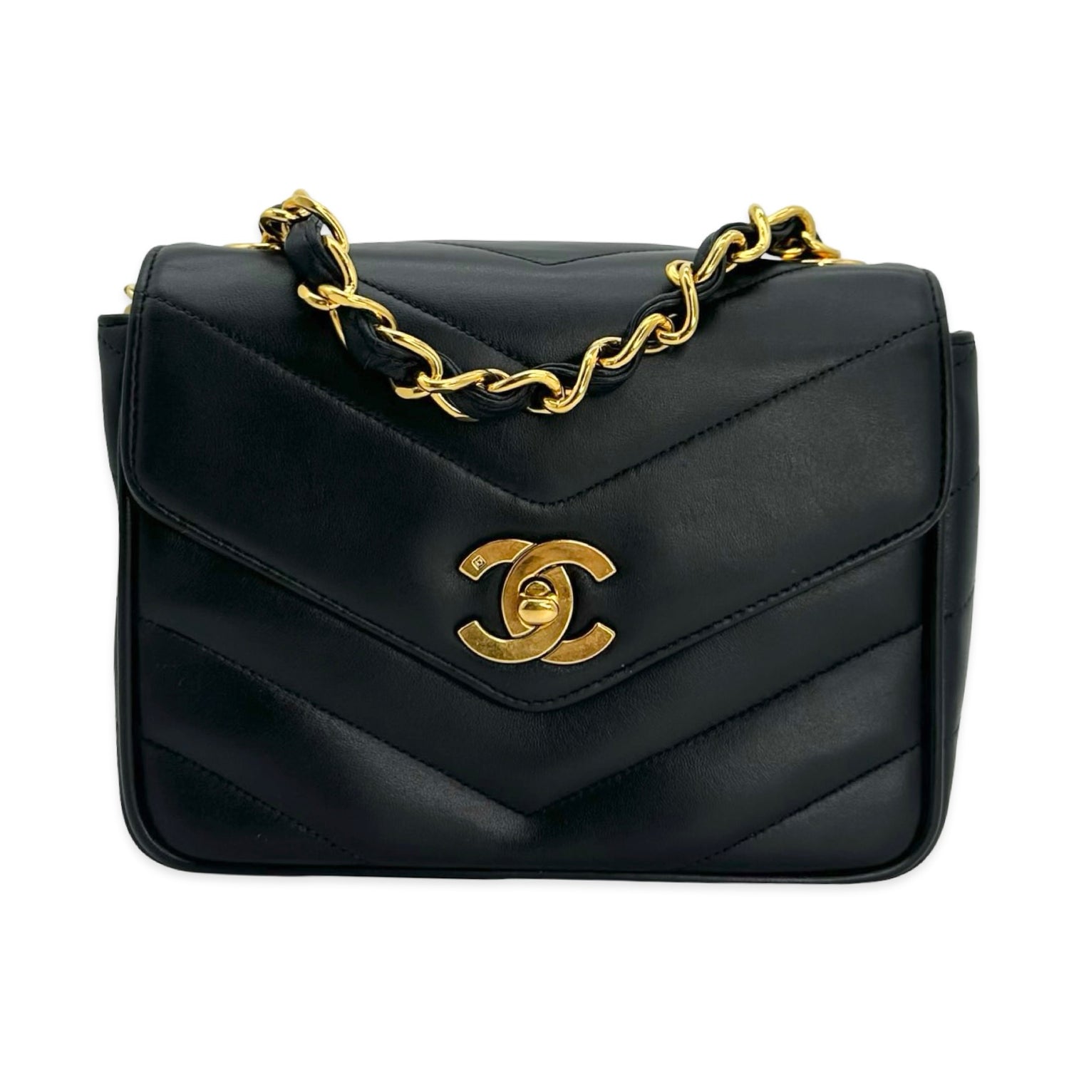 Quilted Lambskin Chevron Mini Square Flap