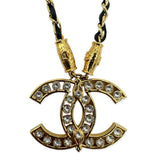 Crystal CC Pendant Woven Leather Chain Necklace