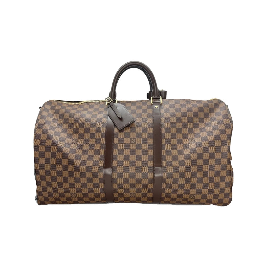 LOUIS VUITTON: Damier Ebene Keepall Bandouliere 55 – Luv Luxe
