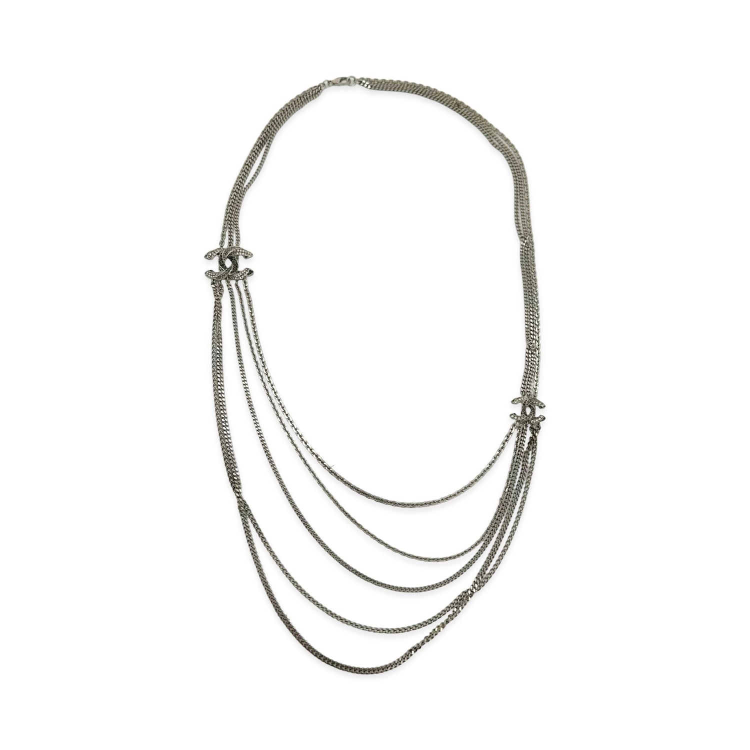 Chanel Crystal CC 5 Strand Chain Long Necklace