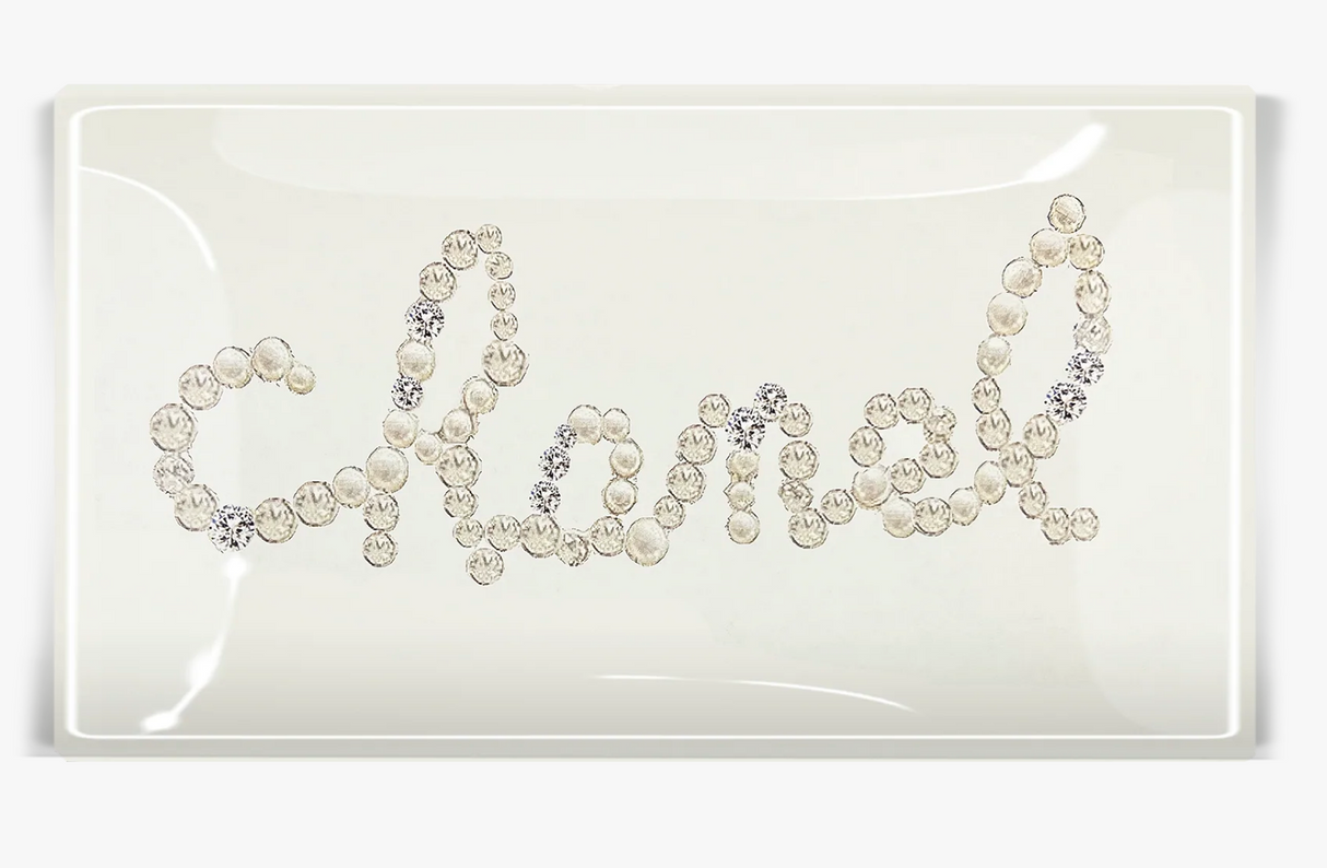 Tray: Vintage 1920's Chanel Pearls & Jewels Decoupage Glass Tray